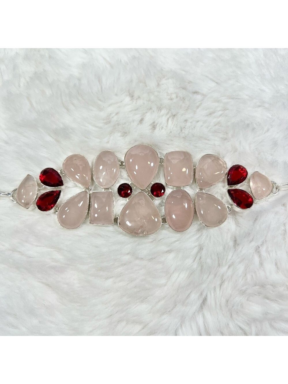 Rose Quartz Garnet 925 Large Gemstone Bracelet